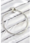 Mey İthalat® Pirinç Charm Zirkon Taşlı Yonca Model Gümüş Renk Kadın Bileklik