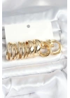 Mey İthalat® Pirinç Gold Renk 3 Çift Vintage Kadın Küpe Seti