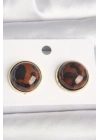 Mey İthalat® Pirinç Gold Renk 3D Daire Leopar Model Kadın Küpe