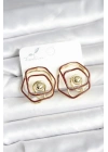Mey İthalat® Pirinç Gold Renk Bordo Mineli Geometrik Gül Model Kadın Küpe