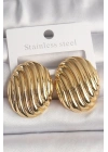 Mey İthalat® Pirinç Gold Renk İşlemeli Oval Model Kadın Küpe