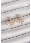 Mey İthalat® Pirinç Gold Renk Zirkon Taşlı V Model Küpe