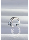 Mey İthalat® Pirinç Gümüş Renk Zirkon Taşlı Damla Earcuff Küpe