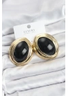 Mey İthalat® Pirinç Siyah Badem Model Vintage Gold Kadın Küpe