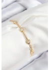 Mey İthalat® Pirinç Zirkon Taşlı Daire Model Gold Renk Asansörlü Kadın Bileklik