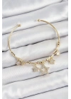 Mey İthalat® Pirinç Zirkon Taşlı Yıldız Model Gold Renk Charm Bileklik