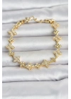 Mey İthalat® Pirinç Zirkon Taşlı Yonca Model Gold Renk Kadın Bileklik