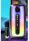 Mey İthalat®  Pluse 7 Mikrofonlu RGB Kablosuz Hoparlör - Beyaz