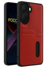 Mey İthalat®   Poco X7 Pro Kılıf Sara Kartvizitli Deri Kılıf - Kırmızı