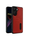 Mey İthalat®   Poco X7 Pro Kılıf Sara Kartvizitli Deri Kılıf - Kırmızı