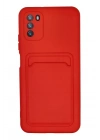 Mey İthalat®   Pocophone M3 Kılıf Kelvin Kartvizitli Silikon - Kırmızı