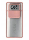 Mey İthalat®   Pocophone X3 Kılıf Palm Buzlu Kamera Sürgülü Silikon - Pembe