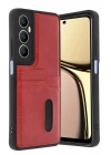 Mey İthalat®  Realme C65 Sara Kartvizitli Deri Kılıf - Kırmızı