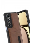 Mey İthalat®  Realme C65 Sara Kartvizitli Deri Kılıf - Taba