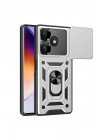 Mey İthalat®   Redmi 13 4G Kılıf Pars Lens Yüzüklü Silikon - Gümüş