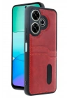 Mey İthalat®   Redmi 13 4G Kılıf Sara Kartvizitli Deri Kılıf - Kırmızı