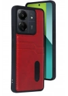 Mey İthalat®   Redmi 13C Kılıf Sara Kartvizitli Deri Kılıf - Kırmızı