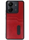 Mey İthalat®   Redmi 13C Kılıf Sara Kartvizitli Deri Kılıf - Kırmızı