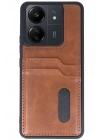 Mey İthalat®   Redmi 13C Kılıf Sara Kartvizitli Deri Kılıf - Taba