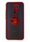 Mey İthalat®   Redmi 9 Kılıf Montreal Yüzüklü Silikon Kapak - Kırmızı