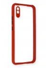 Mey İthalat®   Redmi 9A Kılıf Miami Şeffaf Silikon - Kırmızı