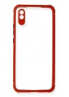 Mey İthalat®   Redmi 9A Kılıf Miami Şeffaf Silikon - Kırmızı
