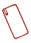 Mey İthalat®   Redmi 9A Kılıf Miami Şeffaf Silikon - Kırmızı