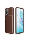 Mey İthalat®   Redmi 9T Kılıf Auto Focus Karbon Kapak - Kahverengi
