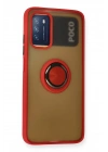Mey İthalat®   Redmi 9T Kılıf Montreal Yüzüklü Silikon Kapak - Kırmızı