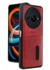 Mey İthalat®   Redmi A3 4G Kılıf Sara Kartvizitli Deri Kılıf - Kırmızı