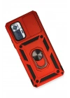 Mey İthalat®   Redmi Note 10 Pro Kılıf Pars Lens Yüzüklü Silikon - Kırmızı