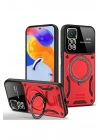 Mey İthalat®   Redmi Note 11 Pro Kılıf Joy Lens Standlı Kapak - Kırmızı