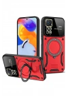 Mey İthalat®   Redmi Note 12 Pro 4G Kılıf Joy Lens Standlı Kapak - Kırmızı