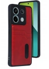 Mey İthalat®   Redmi Note 13 Pro 5G Kılıf Sara Kartvizitli Deri Kılıf - Kırmızı