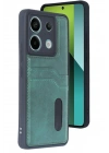 Mey İthalat®   Redmi Note 13 Pro 5G Kılıf Sara Kartvizitli Deri Kılıf - Koyu Yeşil