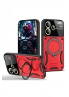 Mey İthalat®   Redmi Note 13 Pro Plus Joy Lens Standlı Kapak - Kırmızı