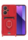 Mey İthalat®   Redmi Note 13 Pro Plus Kılıf Zuma Kartvizitli Yüzüklü Silikon - Kırmızı