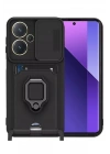 Mey İthalat®   Redmi Note 13 Pro Plus Kılıf Zuma Kartvizitli Yüzüklü Silikon - Siyah