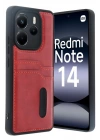 Mey İthalat®   Redmi Note 14 4G Kılıf Sara Kartvizitli Deri Kılıf - Kırmızı