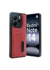 Mey İthalat®   Redmi Note 14 4G Kılıf Sara Kartvizitli Deri Kılıf - Kırmızı