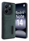 Mey İthalat®   Redmi Note 14 4G Kılıf Sara Kartvizitli Deri Kılıf - Koyu Yeşil