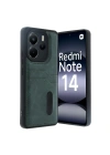 Mey İthalat®   Redmi Note 14 4G Kılıf Sara Kartvizitli Deri Kılıf - Koyu Yeşil