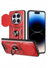 Mey İthalat®   Redmi Note 14 Pro Plus Kılıf Pars Lens Yüzüklü Silikon - Kırmızı