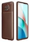 Mey İthalat®   Redmi Note 9 5G Kılıf Auto Focus Karbon Kapak - Kahverengi
