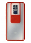 Mey İthalat®   Redmi Note 9 Kılıf Palm Buzlu Kamera Sürgülü Silikon - Kırmızı
