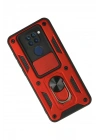 Mey İthalat®   Redmi Note 9 Kılıf Pars Lens Yüzüklü Silikon - Kırmızı