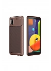 Mey İthalat®  Samsung Galaxy A01 Core Kılıf Auto Focus Karbon Kapak - Kahverengi