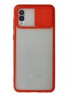 Mey İthalat®  Samsung Galaxy A02 Kılıf Palm Buzlu Kamera Sürgülü Silikon - Kırmızı