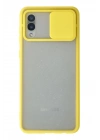 Mey İthalat®  Samsung Galaxy A02 Kılıf Palm Buzlu Kamera Sürgülü Silikon - Sarı