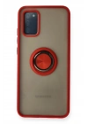 Mey İthalat®  Samsung Galaxy A02S Kılıf Montreal Yüzüklü Silikon Kapak - Kırmızı